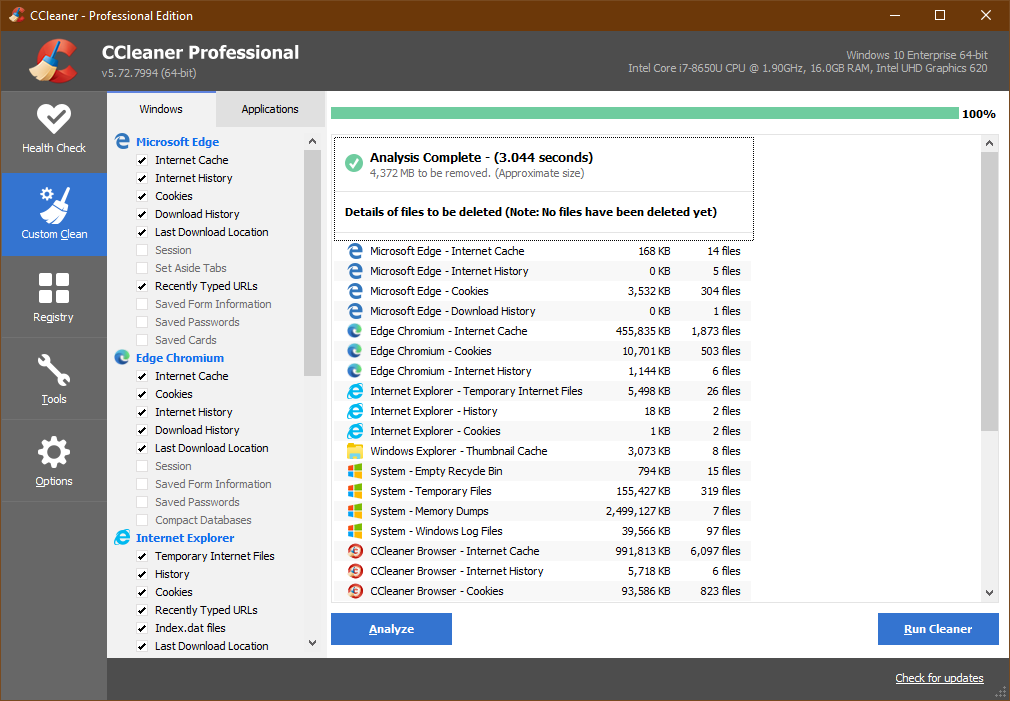 Custom Clean in CCleaner